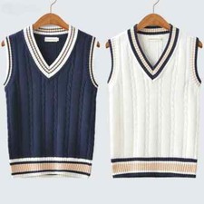 Sweater Vest Men Thicken V-neck Sleeveless Knitted Sweaters Vests Striped Retro