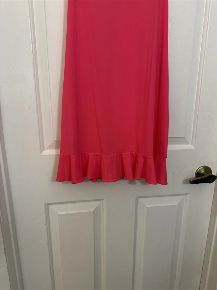 Coco Rave 深珊瑚色/粉红色游泳遮盖背心连衣裙海滩荷叶边下摆大号 — 第 3/4 张图片