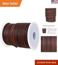 2mm Leather String Cord - 20 Metres Antique Brown for Crafting Projects