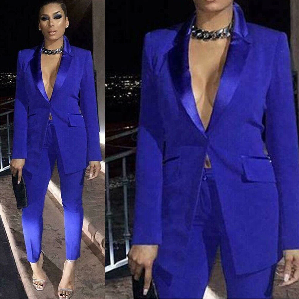 Royal Blue Women Suit Pants 2-Piece Set Formal Business Party