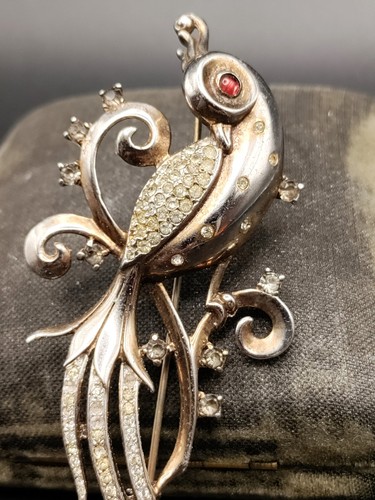 Trifari Alfred Philippe Sterling Rhinestone Bird of Paradise Pin Brooch - Picture 2 of 5