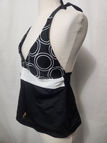 Catalina Women's XL 16/18 Halter Tankini Swim Top Black White drawstring tie - Picture 4 of 10