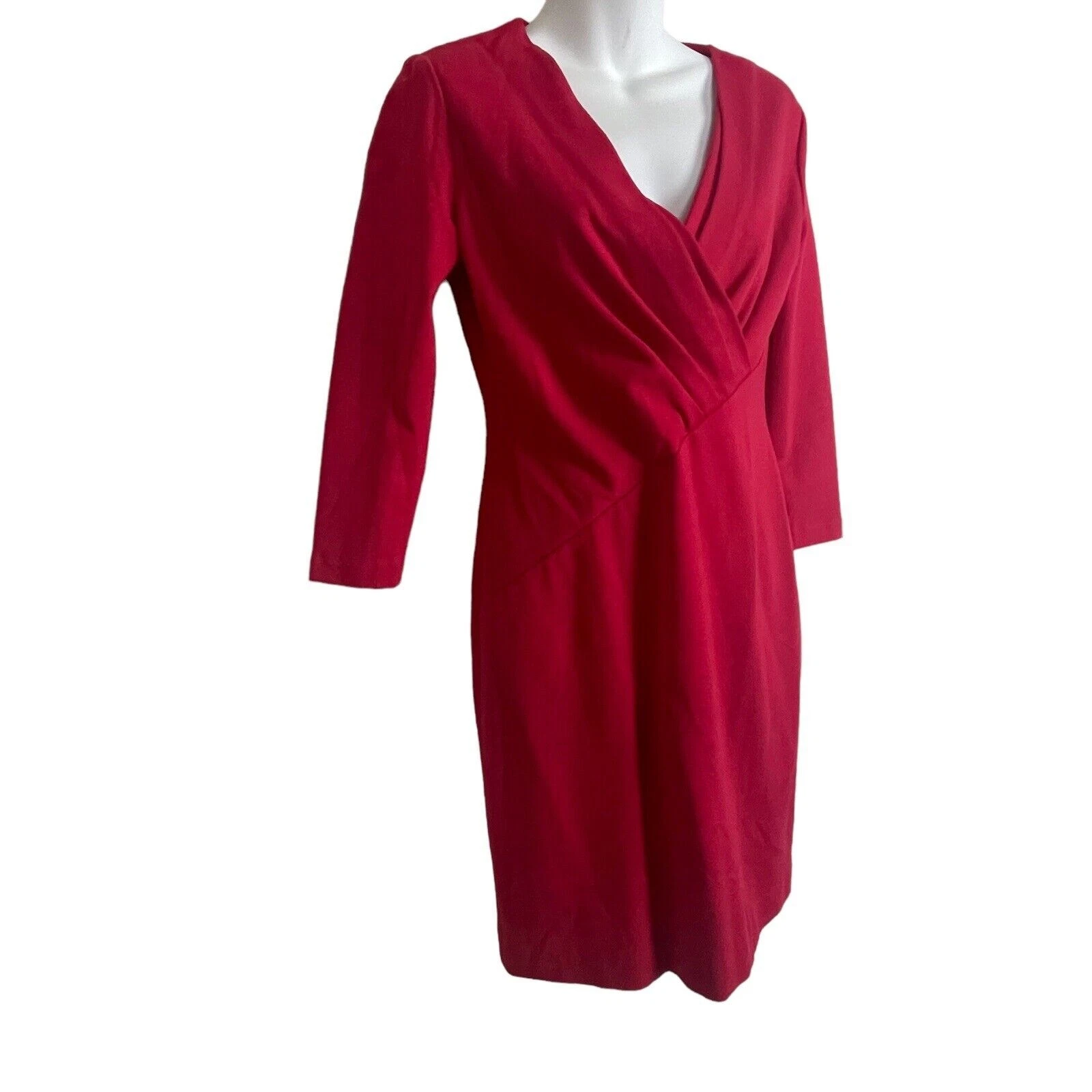 VALENTINO Abito Pintuck manica a 3 4 Lafayette 148 rosso New York taglia 0 ponte collo a V Ca