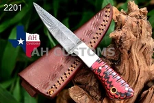 6"HAND FORGED DAMASCUS STEEL HUNTING/SKINNER KNIFE & WOOD HANDLE+SHEATH AH-2201