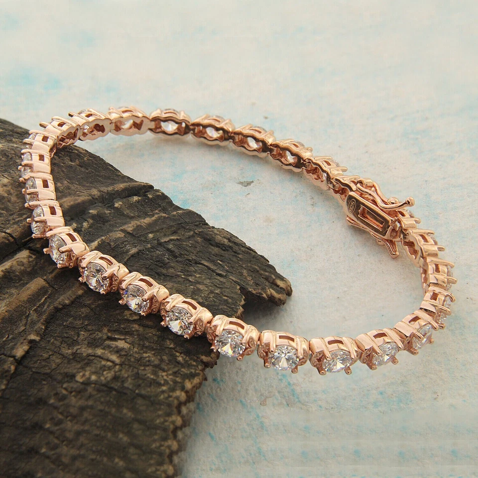 6.75 Ct Round Simulated Diamond Women's Luxury Tennis Bracelet 7" Rose Gold Over - Image 3 of 4