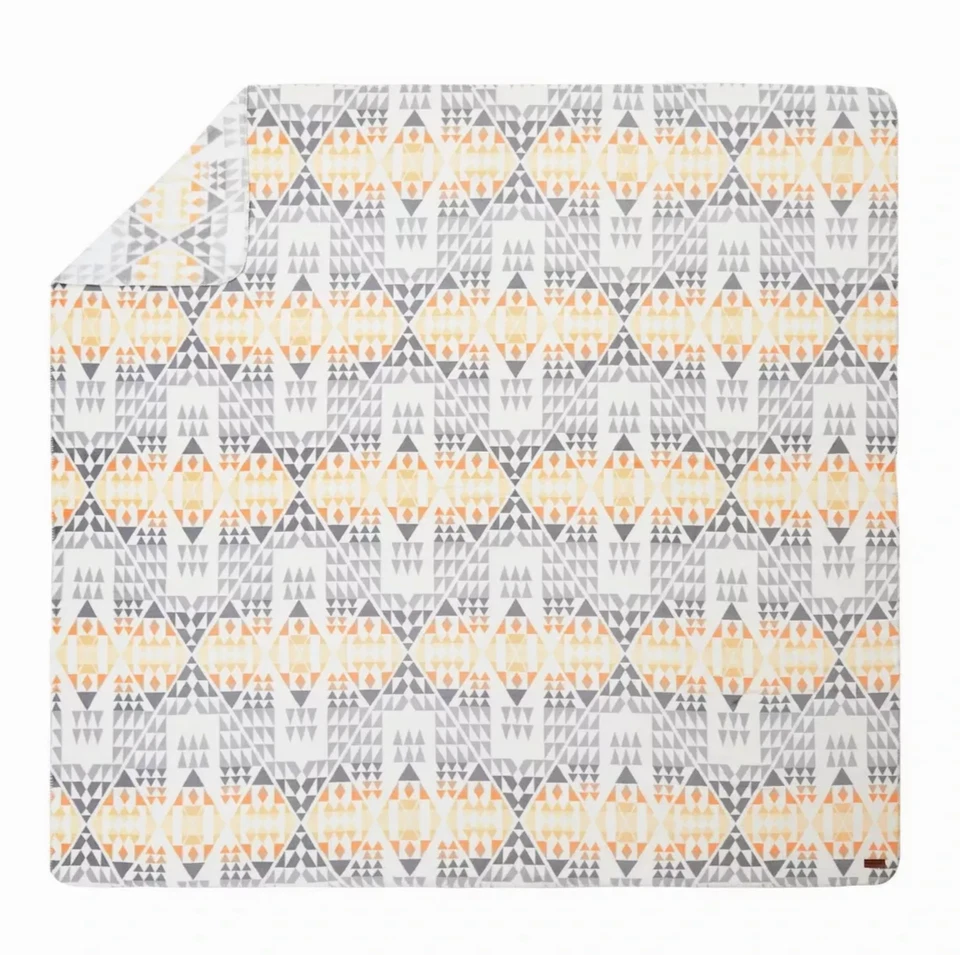 Pendleton Soft Plush Blanket Arrow Point Queen 98" x 92" Ivory Gray Orange Geo - Image 3 of 4