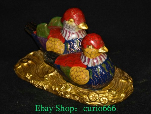 Magasin Ancienne statue Qing Qianlong bronze émaillé cloisonné or tourtereaux animal oiseau