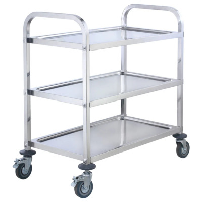 Bussing Utility Trolley 3 Tier Stainless Steel Silver Medium 33.5x18x35.5 Inch