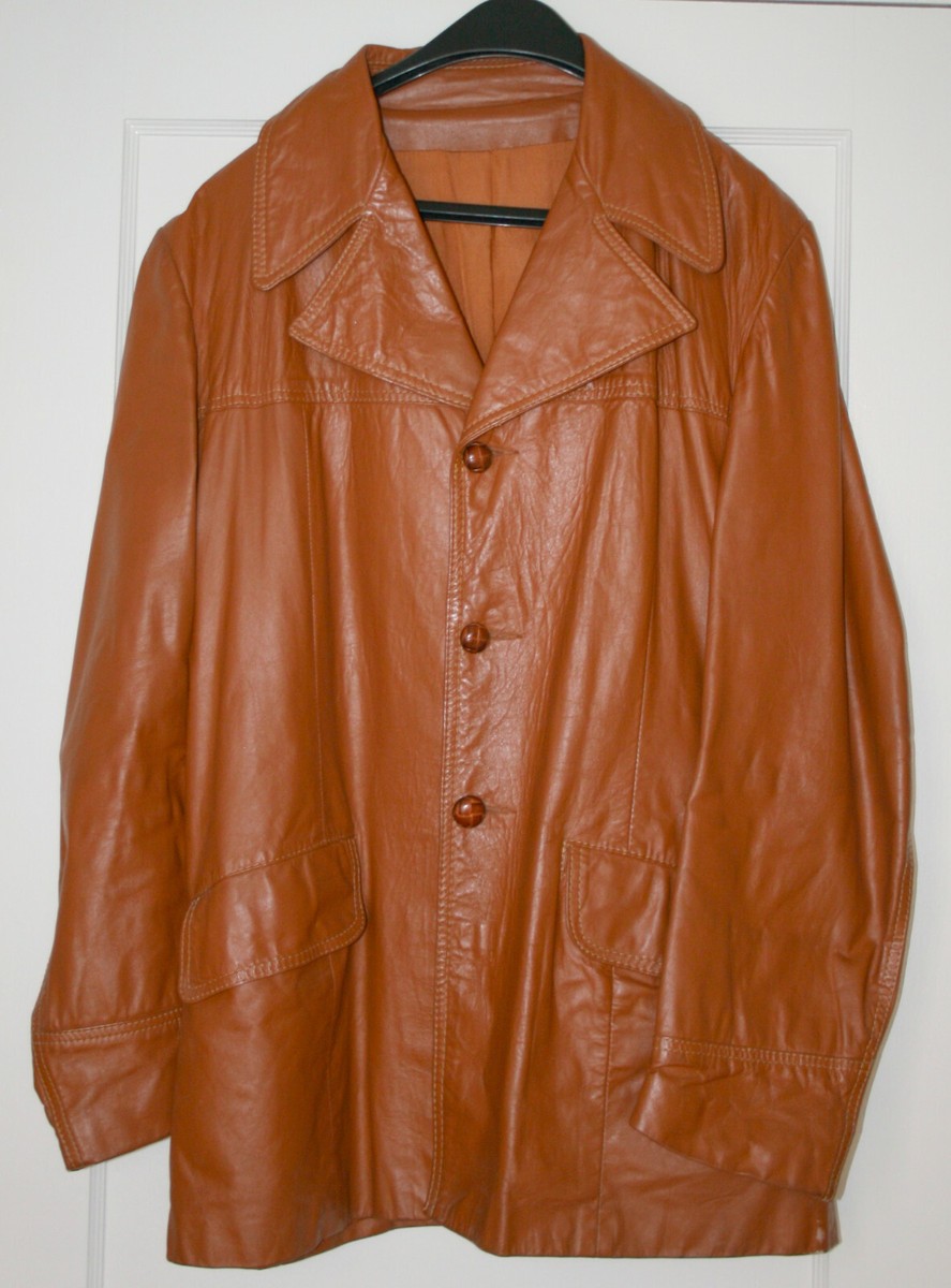 Vintage 70's Peter Caruso Men's BROWN Sport Coat LEATHER Jacket