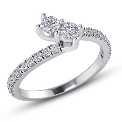Natürlicher Diamant-Verlobungsring 0,46 kt rundschliff zwei Steine für Damen 14 K Gold