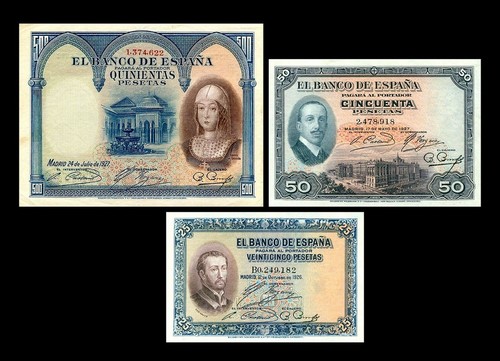 Espagne - 2x 25, 50, 500 Pesetas - Edition 1926 & 1927 - Reproduction - 26 - Picture 2 of 6