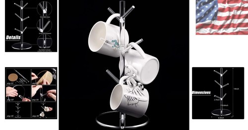 Moderner abnehmbarer Kaffeetassenhalter mit poliertem Eisenfuß - 6 Haken - Bild 2 von 8