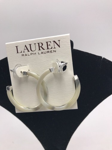 $35 Lauren Ralph lauren Silver tone & horn open hoop earrings JL5 - Picture 3 of 6