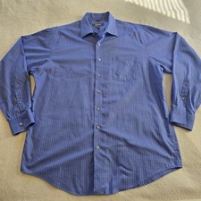 KENNETH COLE REACTION Men  s XL 17-171/2 36-37 Regular Fit Striped Blue Shirt