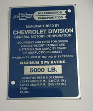 1956-1957 Chevrolet 31003200 12t Pickup Truck Identification Data Plate Gvwr 