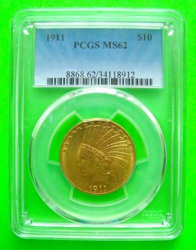 1911 INDIAN $10 GOLD EAGLE PCGS MS62 gemma ghiacciata + SPEDIZIONE GRATUITA - Foto 5 di 5