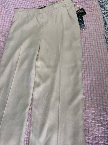 Lauren Ralph Lauren Damen Gr. 14P 100 % Seide weites Bein Hose Pants Baja hellbraun neu mit Etikett