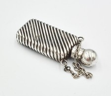 VICTORIAN STERLING SILVER RIBBED CHATELAINE SCENT BOTTLE Chester 1888