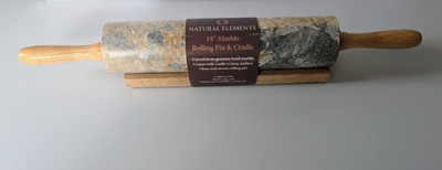 Natural Elements 18'' Marble Rolling Pin (Carved From Genuine Marble) & Cradle