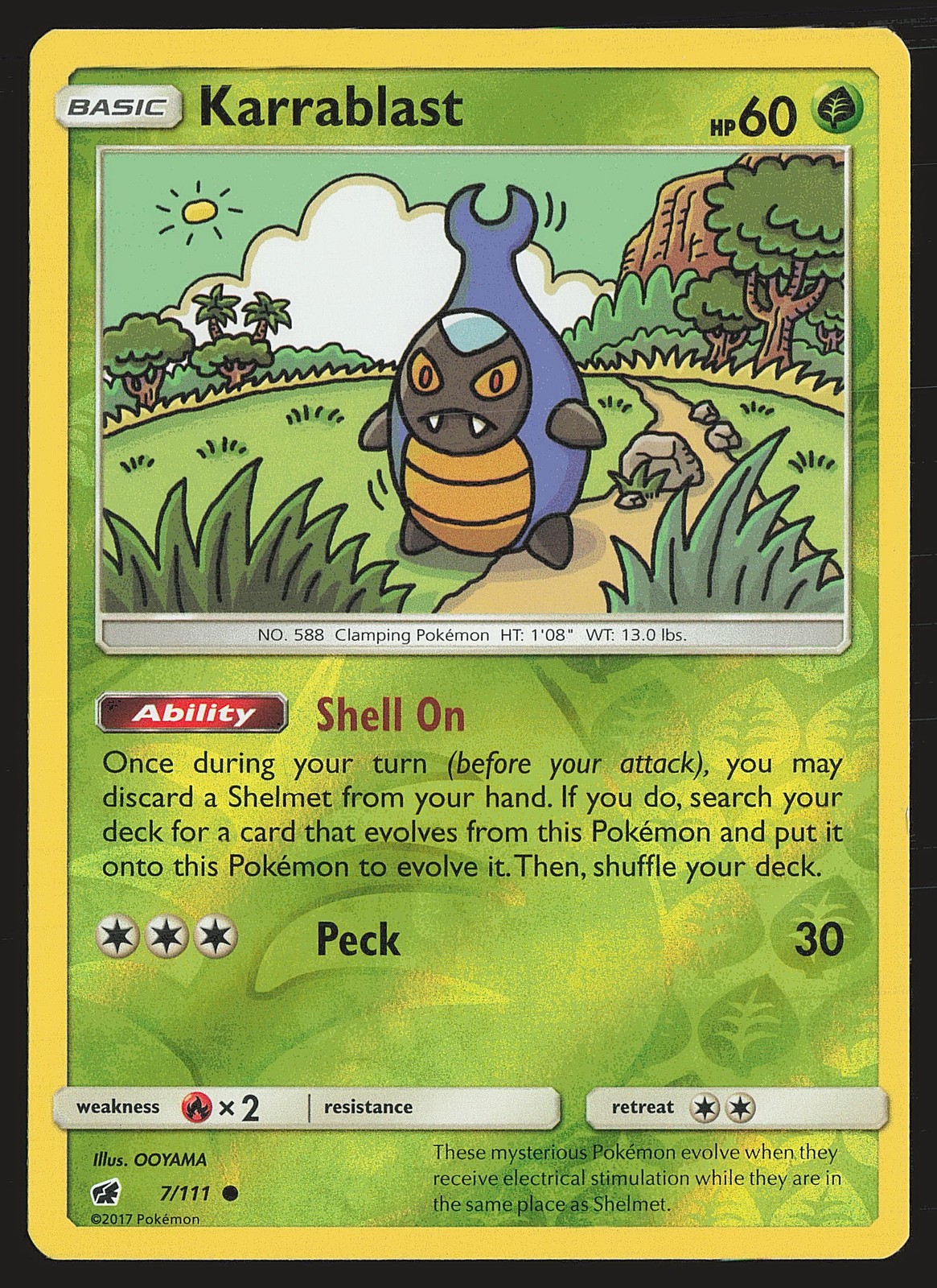 SM - Crimson Invasion Karrablast #7/111 Reverse Holo Pokemon Card