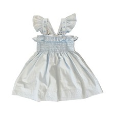 The Proper Peony Smocked Ruffle Blue White Embroidered Lined Dress Size 4