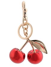 Mirrored Red Cherry Luxury Bag  Purse Charm  Gold Keychain w/Premium Dustbag