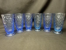 Indiana Glass Whitehall Blue Iced Tea Footed Tumbler Cube Cubist Colony Set Of 6