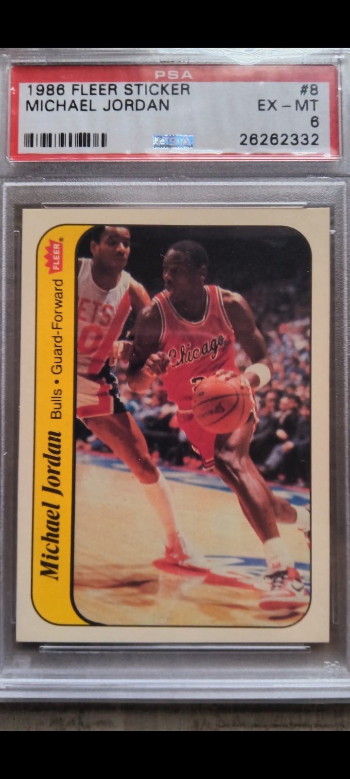 1986-87 Fleer Stickers Michael Jordan #8 (RC) PSA 6 view 2