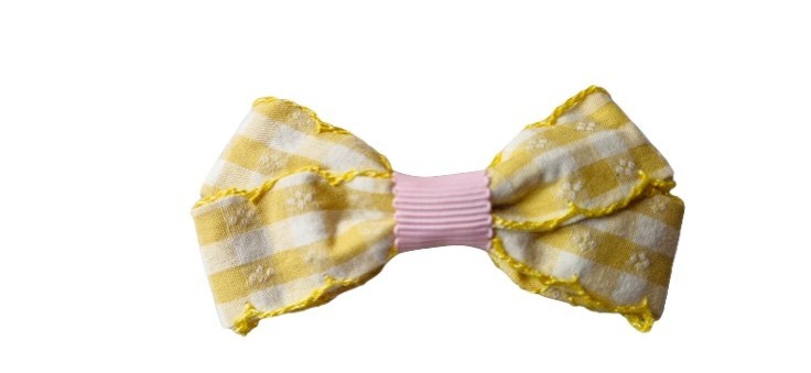 NEW 8cm Yellow Gingham Bow Fabric 5cm Beak Hair Clip Slide Fashion Accessory