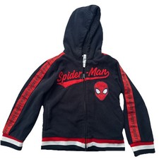 SpiderMan Marvel Boys Hooded Zip Up Fleece Jacket-Logo Sleeves Size 5