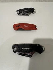 Box Cutter Knives LOT of 3 T-Lock Folding Utility Knife Sure Grip