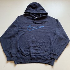 Vintage Nike Sportswear Big Swoosh Graphic Hoodie Men's Medium Navy Blue Rare
