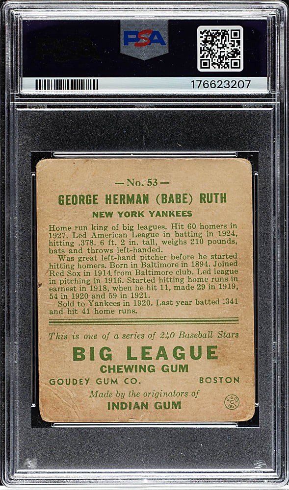 1933 Goudey #53 Yellow Babe Ruth PSA 1 - iconic piece of history! view 2