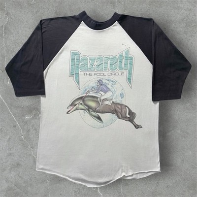 Vintage 1980s Nazareth The Fool Circle Raglan T Shirt Large White 80s