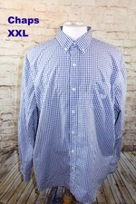 Chaps Men's Dress Shirt Long Sleeve XXL Navy Blue Check Easy Care Cotton Blend