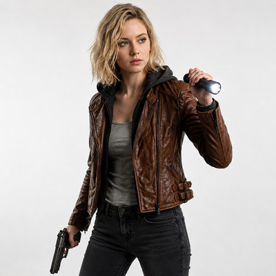 Resident Evil RE9 Grace Inspired Brown Leather Jacket Women Cosplay Costume