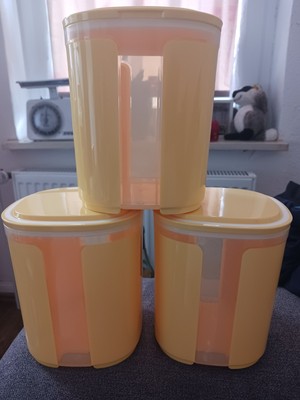  3 X Tupperware Skyline 1,5 L gelb Vorratsdose Kaffeedose mit Sichtfeld Neu 