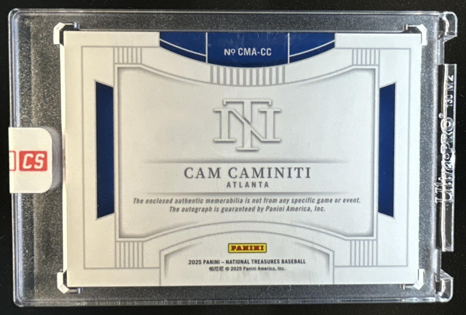2025 Panini National Treasures Cam Caminiti Colossal Material Patch Auto #/99 view 2