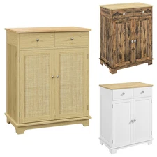 HOMCOM Rubber Wood Top Kitchen Cupboard Side Cabinet Island w/Adjustable Shelf