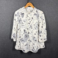 Zimmermann Blouse Womens 1 White Silk Floral Tunic 3/4 Sleeve Casual Top