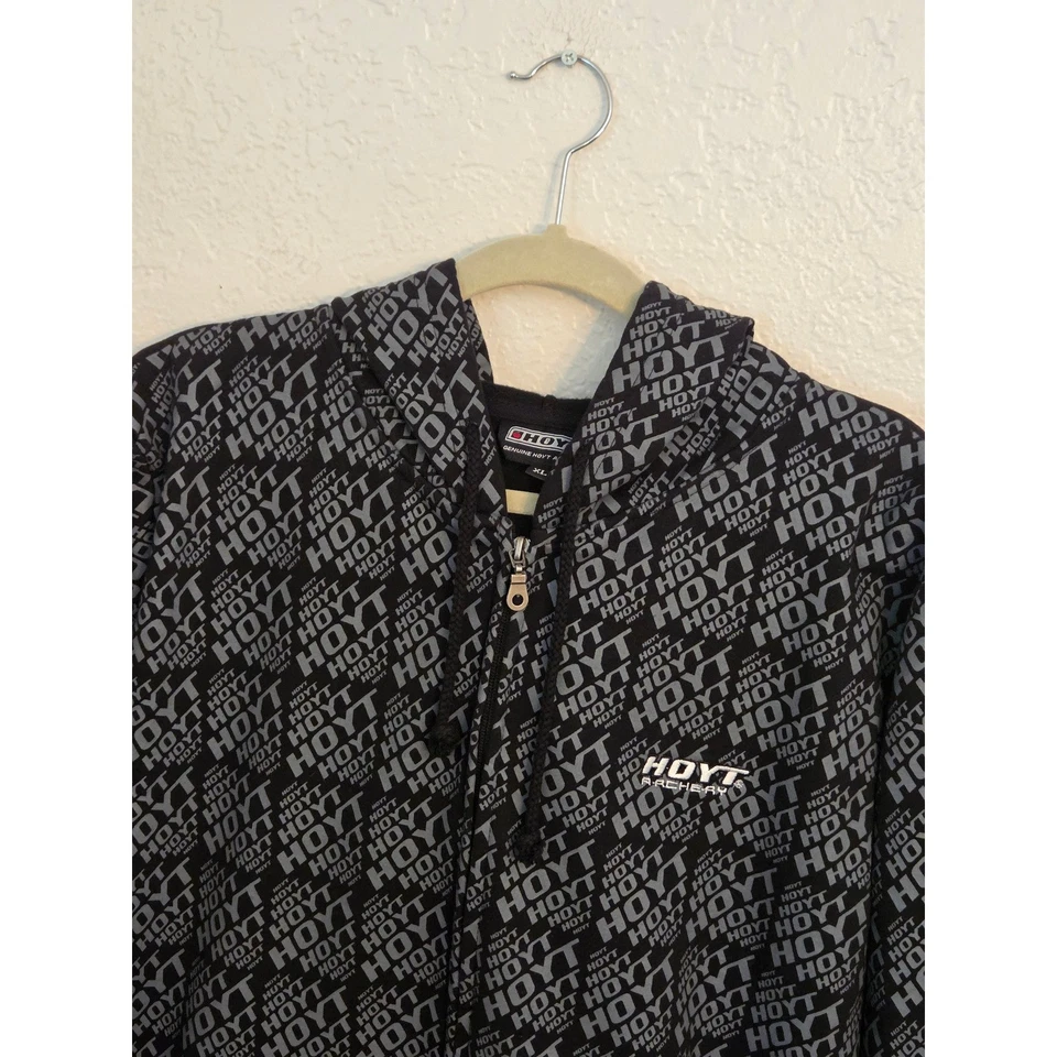 Sudadera con Capucha Hoyt Tiro con Arco Cremallera Completa Negra Gris Logo Patrón Para Hombres XL Foto 2 de 4