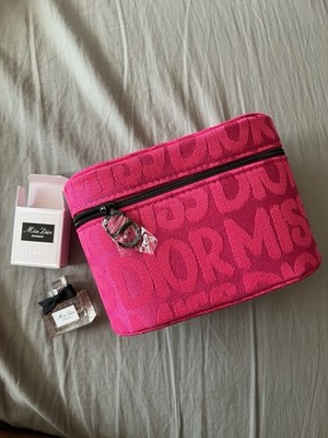 MISS DIOR Hot Pink Makeup Travel Zip Pouch Vanity Case + ESSENCE 5