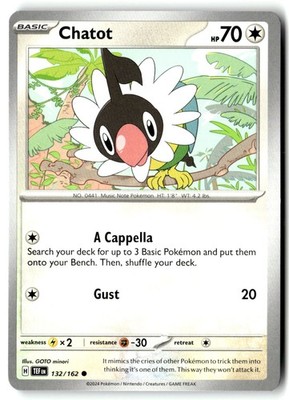 Chatot 132/162 Common Temporal Forces Pokemon Lightly Played