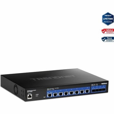 TRENDnet 12-Port 10G Web Smart Switch, TEG-7124WS, 8 x 10G RJ-45 Ports, 4 x SFP+