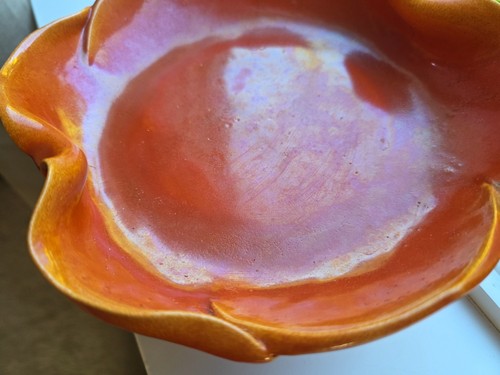 Vintage Handmade La Canada Pottery of Newhall Orange Ruffled Bowl California - Picture 2 of 6