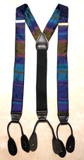 Vintage CAS Germany Suspenders Leather Braces Stripe Pattern Silk Adjustable