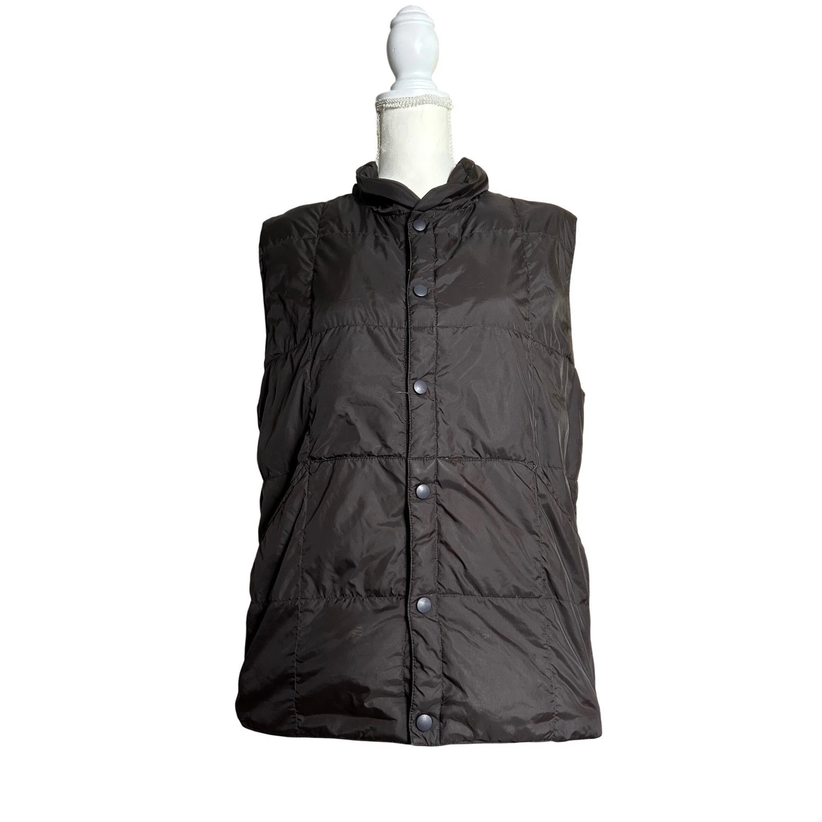 Lands' End Mens Puffer Vest Brown Goose Down Feather Insulated Sleeveless READ S