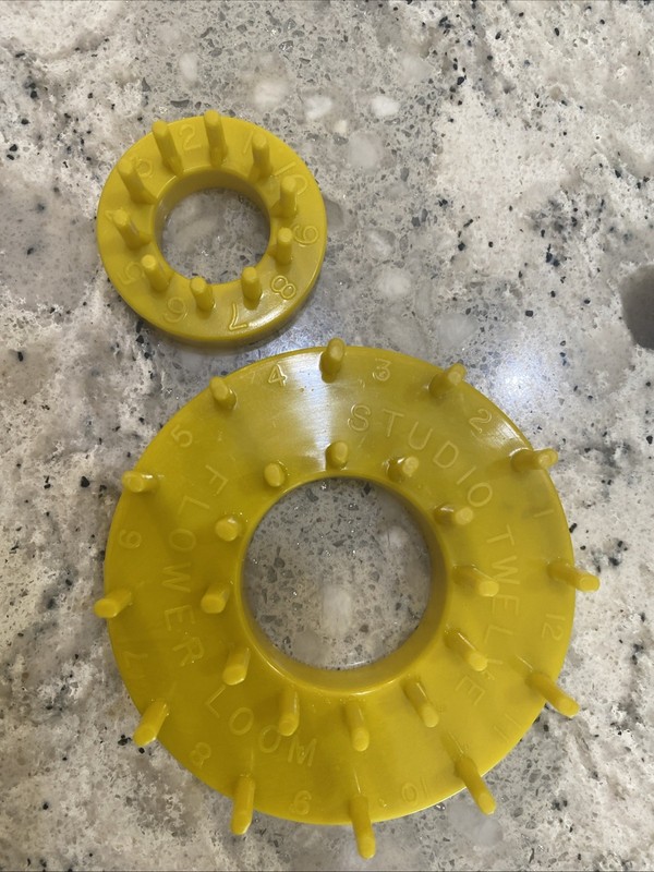 2 STUDIO TWELVE Vintage Yellow FLOWER LOOMS 1970's Multi & Mini Set of 2