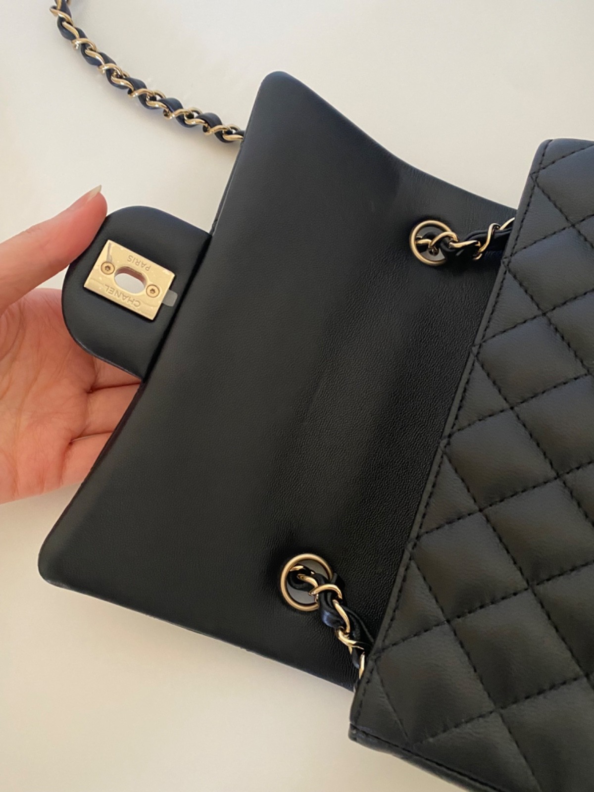 CHANEL mini classic flap black lambskin image 8