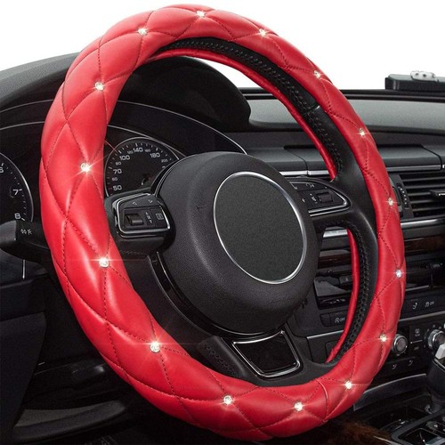 Xizopucy Red Steering Wheel Cover, Leather Car Steering Wheel Cover, Crystal ...
